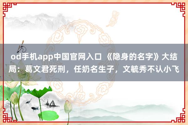od手机app中国官网入口 《隐身的名字》大结局：葛文君死刑，任奶名生子，文毓秀不认小飞