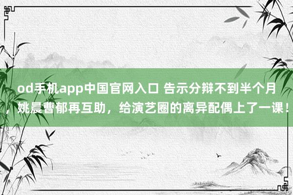 od手机app中国官网入口 告示分辩不到半个月，姚晨曹郁再互助，给演艺圈的离异配偶上了一课！