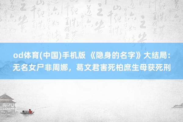 od体育(中国)手机版 《隐身的名字》大结局：无名女尸非周娜，葛文君害死柏庶生母获死刑