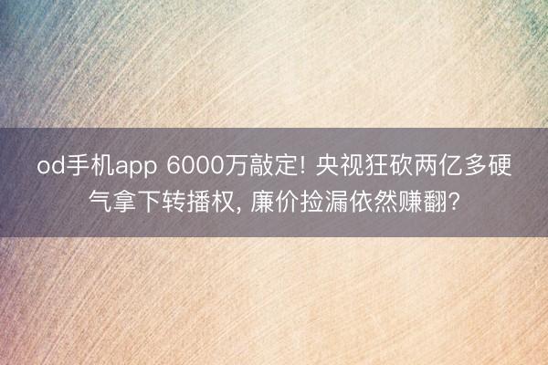 od手机app 6000万敲定! 央视狂砍两亿多硬气拿下转播权, 廉价捡漏依然赚翻?