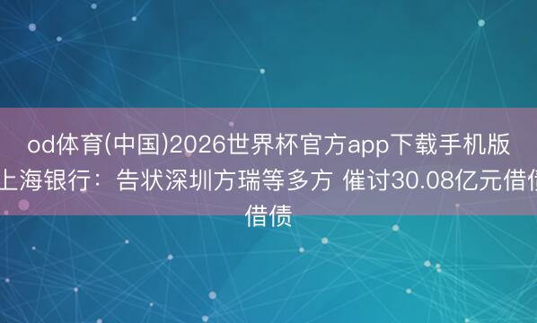 od体育(中国)2026世界杯官方app下载手机版 上海银行:告状深圳方瑞等多方 催讨30.08亿元借债